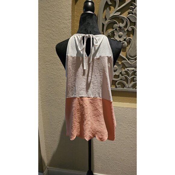 Hailey & Co Pastel Peach Colorblock M Coastal Halter Top W Scalloped Hem & Tie - Picture 2 of 7